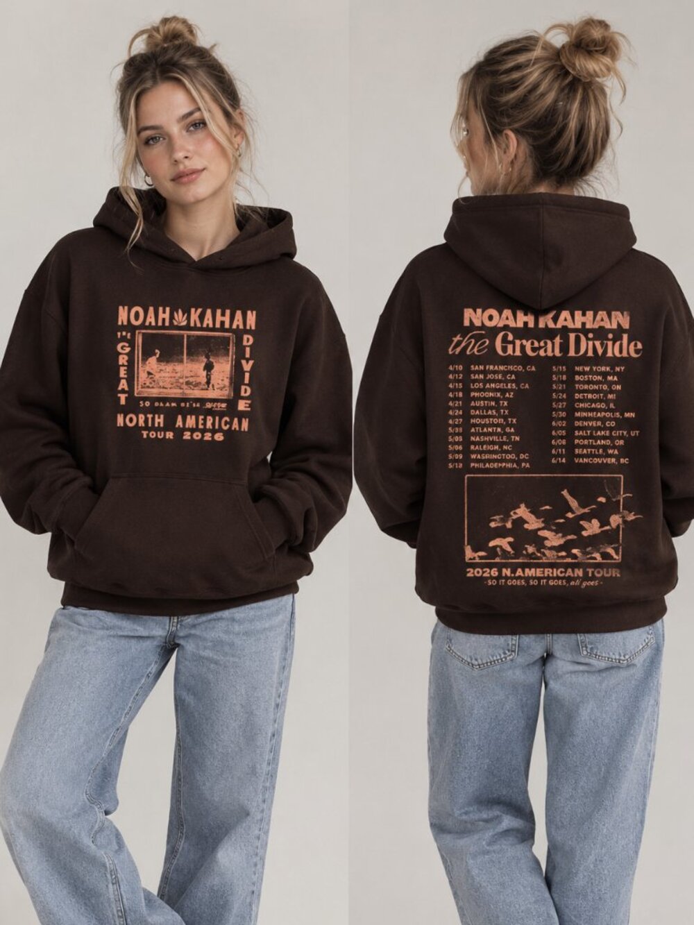 Dark Brown Noah Kahan Concert Graphic Hoodie For Music Fans